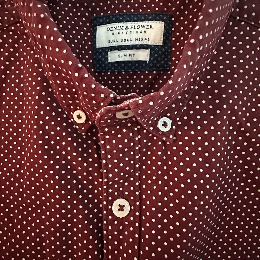 Denim & Flower Men's Maroon Polka Dot Shirt